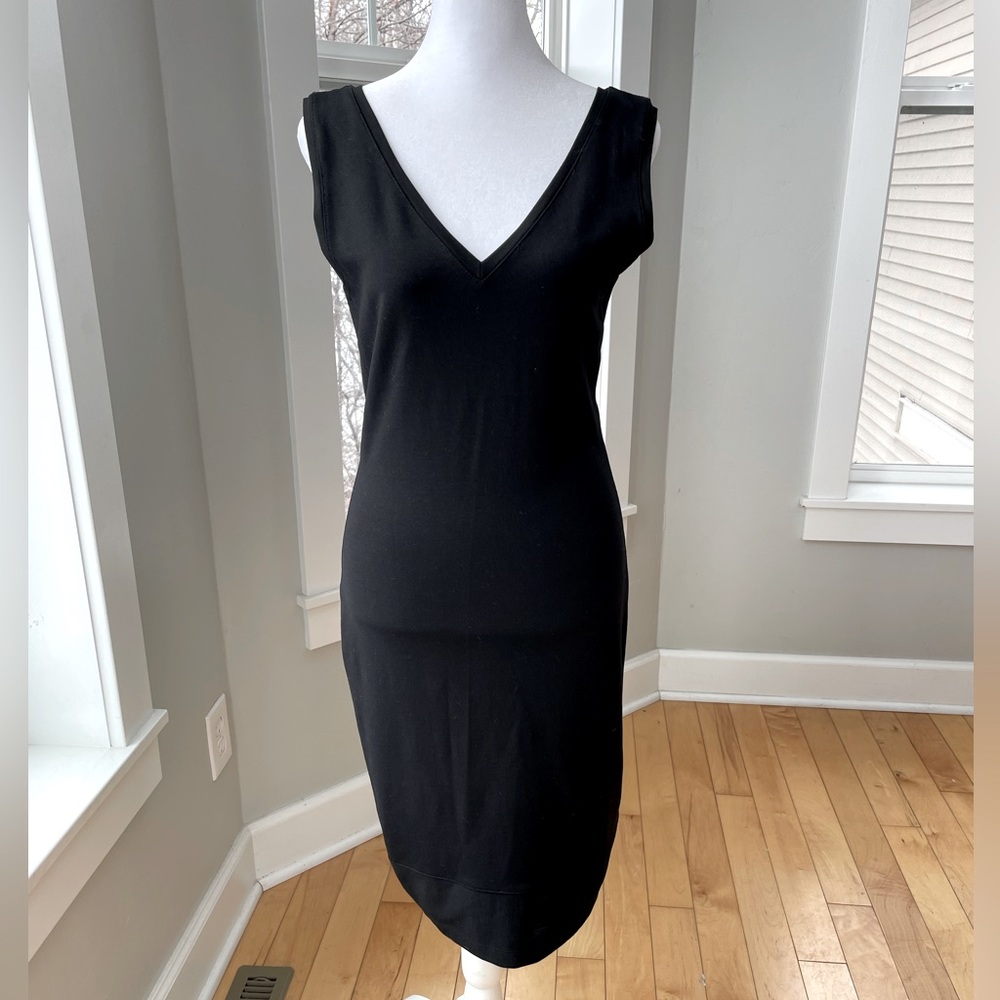Fioravanti Classic Black V Neck Ponte Bodycon Midi Dreas Size Small